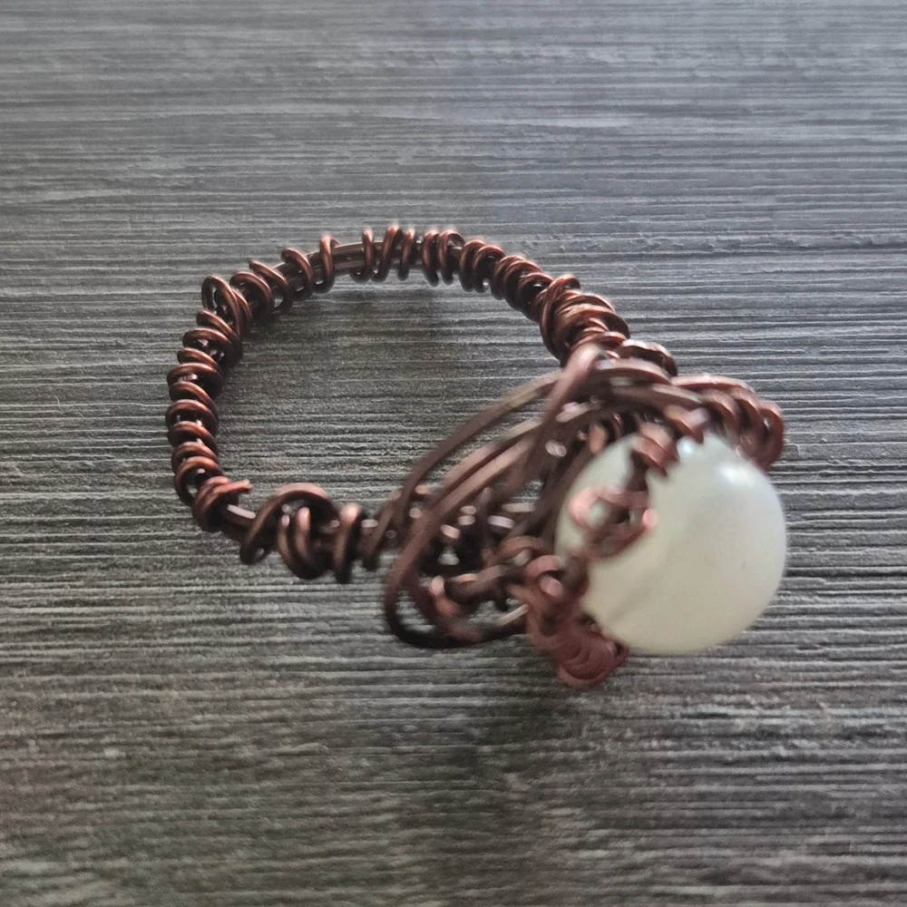 Handcrafted Copper Wire Wrapped Ring with Pearl - Picture 1 of 5
